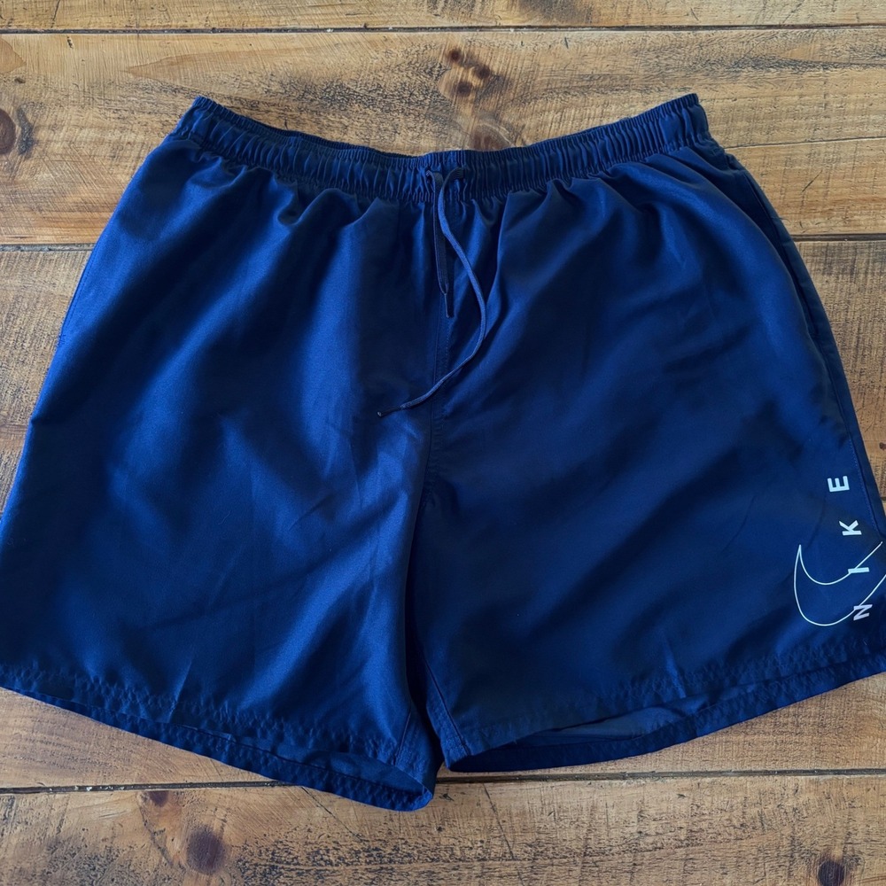 Nike Mens Navy Blue Line Swim Trunks Shorts Pockets Elastic Waistband Size XXL